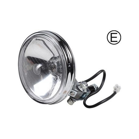 Long distance headlamp, Type Hella 118, chrome, with clear glass, with 12 V bulb, Ø 130 mm, with E-mark