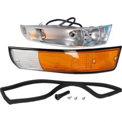 Blinkleuchte mit schwarzez Rand komplett mit Metallgehäuse, vorne, rechts, mit E-Marke