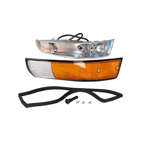 Blinkleuchte mit schwarzez Rand komplett mit Metallgehäuse, vorne, rechts, mit E-Marke